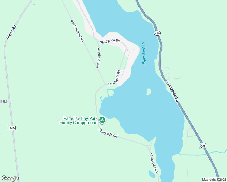 map of restaurants, bars, coffee shops, grocery stores, and more near 2436 Shadyside Road in Findley Lake