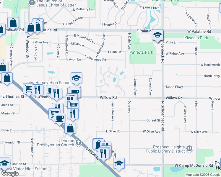 map of restaurants, bars, coffee shops, grocery stores, and more near 2257 Ashbury Court in Arlington Heights