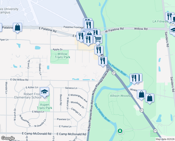 map of restaurants, bars, coffee shops, grocery stores, and more near 920 East Old Willow Road in Prospect Heights