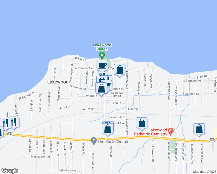 map of restaurants, bars, coffee shops, grocery stores, and more near 7 East Summit Street in Lakewood