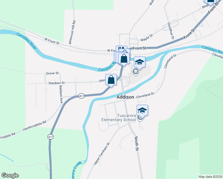 map of restaurants, bars, coffee shops, grocery stores, and more near 20 Tuscarora Street in Addison
