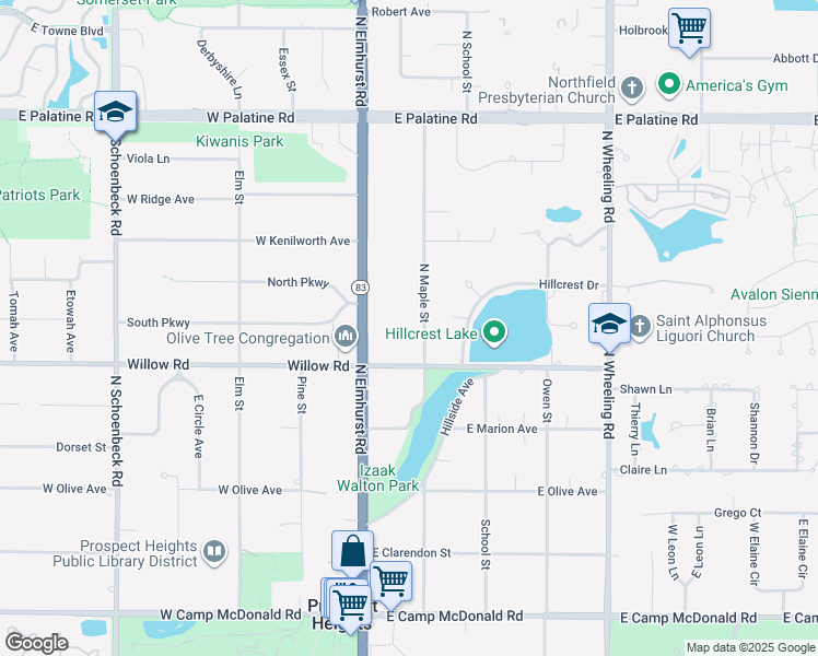 map of restaurants, bars, coffee shops, grocery stores, and more near 408 North Maple Street in Prospect Heights