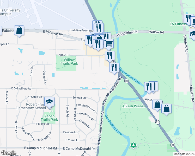 map of restaurants, bars, coffee shops, grocery stores, and more near 920 East Old Willow Road in Prospect Heights