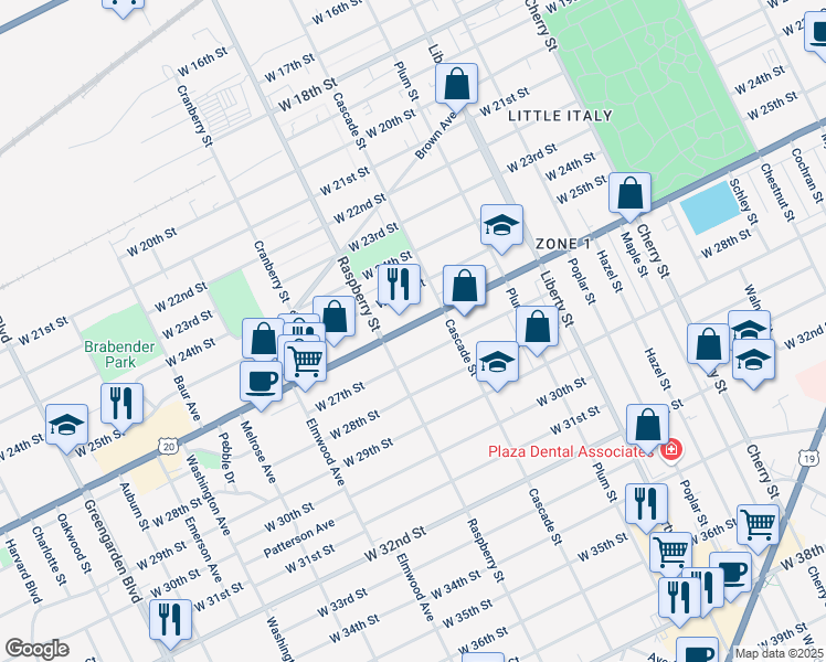 map of restaurants, bars, coffee shops, grocery stores, and more near 1037 U.S. 20 in Erie