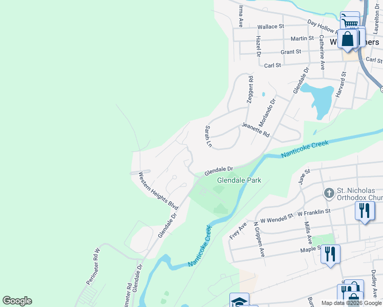 map of restaurants, bars, coffee shops, grocery stores, and more near 10 Jane Lacey Drive in Endicott