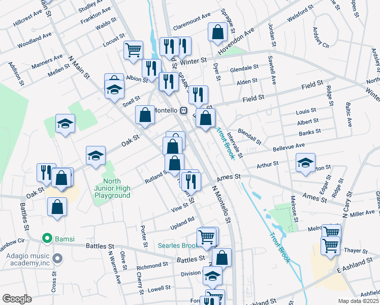 map of restaurants, bars, coffee shops, grocery stores, and more near 36 Enterprise Street in Brockton