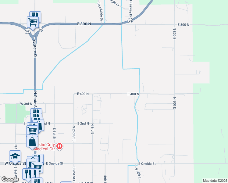 map of restaurants, bars, coffee shops, grocery stores, and more near 435 East 4th South in Preston