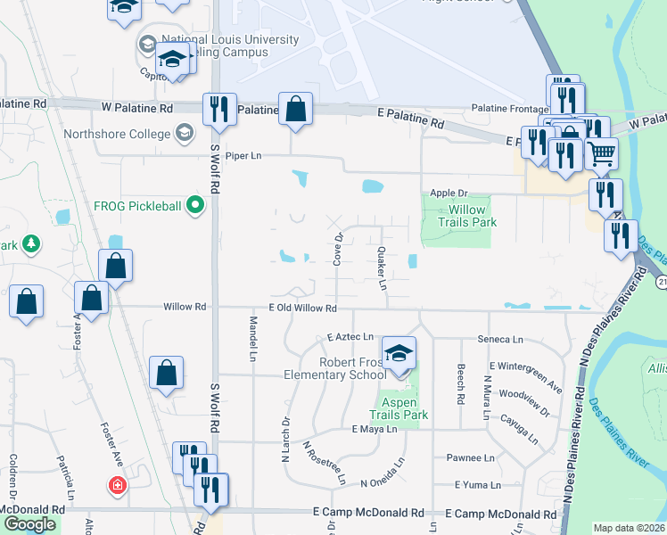 map of restaurants, bars, coffee shops, grocery stores, and more near 1511 Cove Drive in Prospect Heights