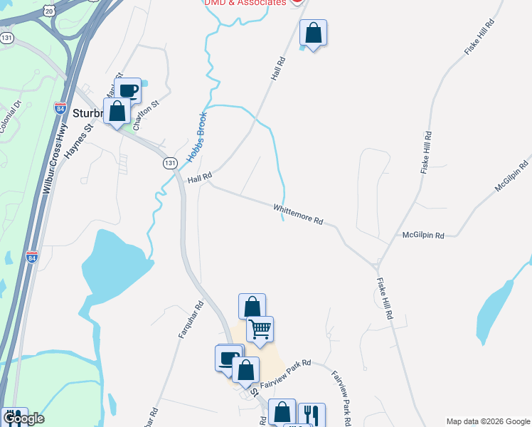 map of restaurants, bars, coffee shops, grocery stores, and more near 30 Whittemore Road in Sturbridge