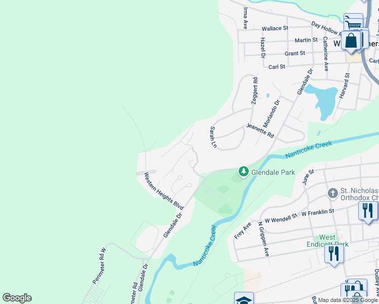 map of restaurants, bars, coffee shops, grocery stores, and more near 21 Jane Lacey Drive in Endicott