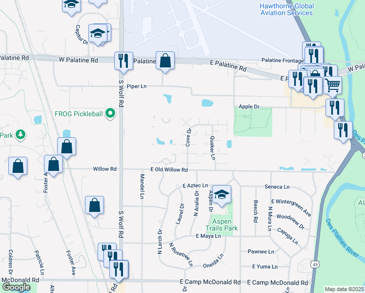 map of restaurants, bars, coffee shops, grocery stores, and more near 1440 Cove Drive in Prospect Heights