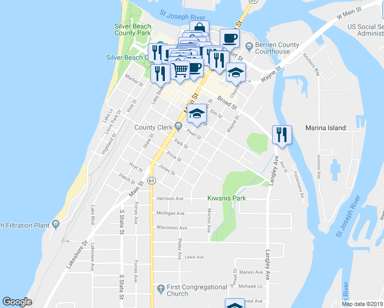 map of restaurants, bars, coffee shops, grocery stores, and more near 823 Price Street in St. Joseph