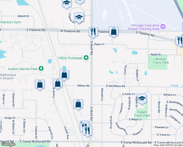map of restaurants, bars, coffee shops, grocery stores, and more near 1509 South Wolf Road in Prospect Heights