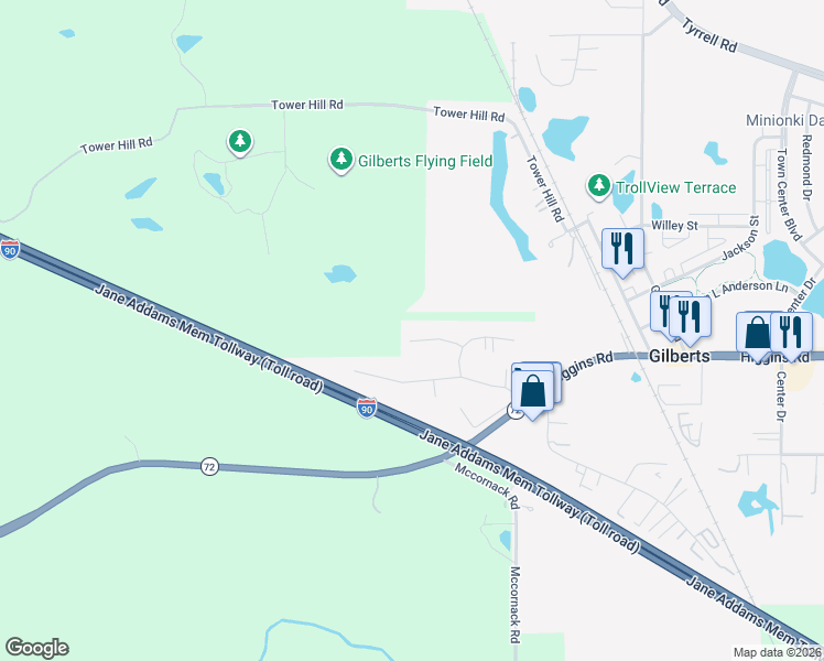 map of restaurants, bars, coffee shops, grocery stores, and more near 244 Tyler Creek Street in Gilberts