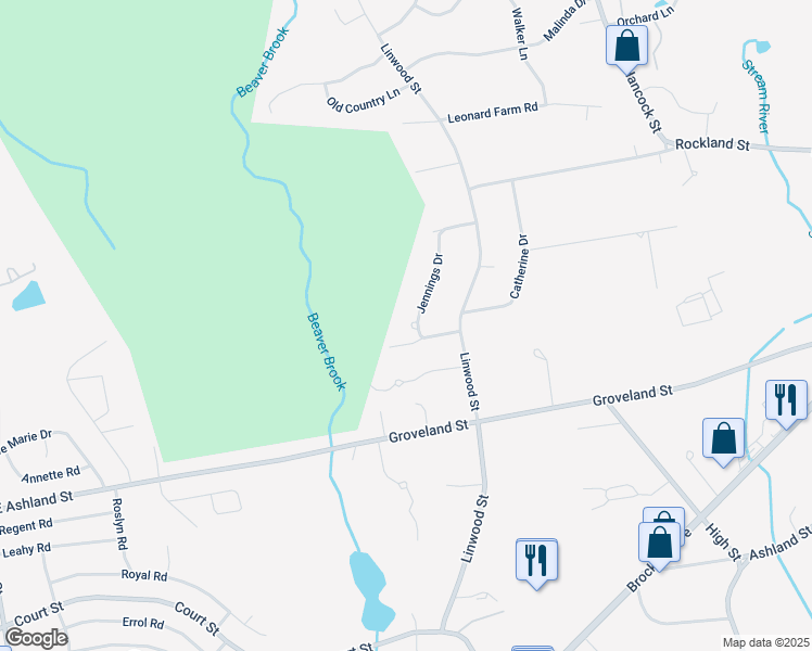 map of restaurants, bars, coffee shops, grocery stores, and more near 60 Diane Circle in Abington