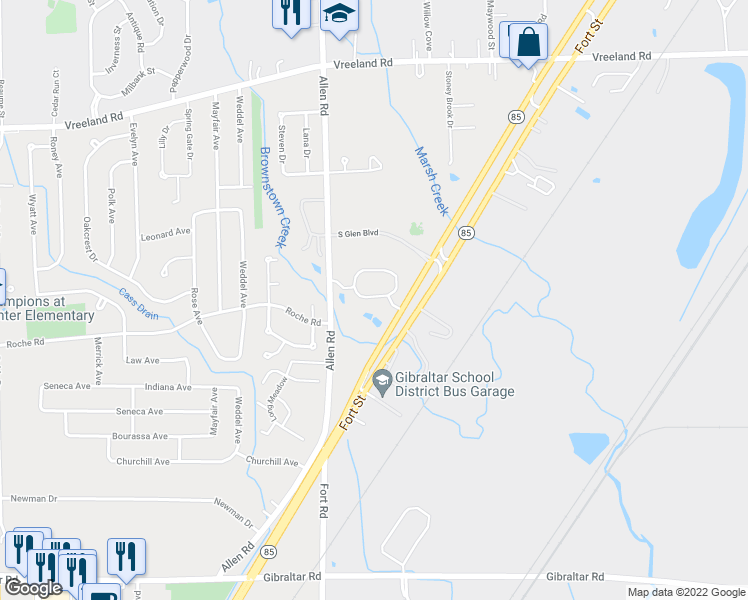 map of restaurants, bars, coffee shops, grocery stores, and more near 27560 Allen Road in Brownstown Charter Township