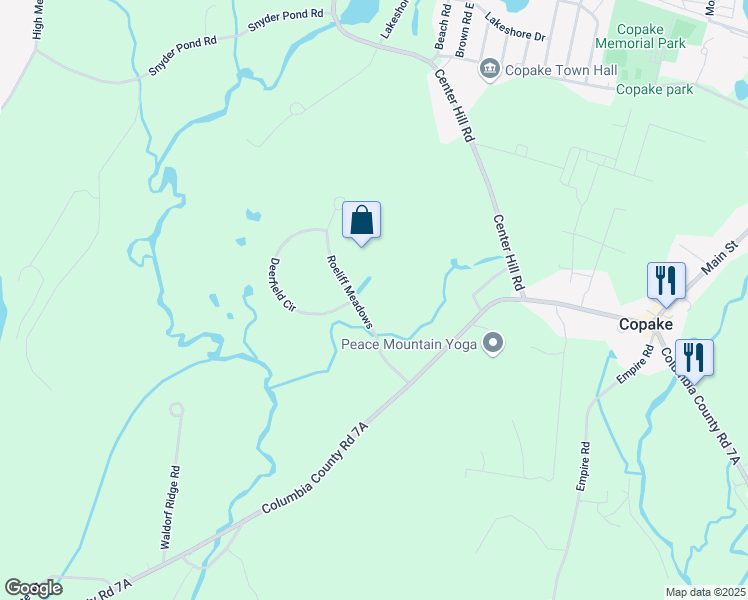 map of restaurants, bars, coffee shops, grocery stores, and more near 60 Roeliff Meadows in Copake