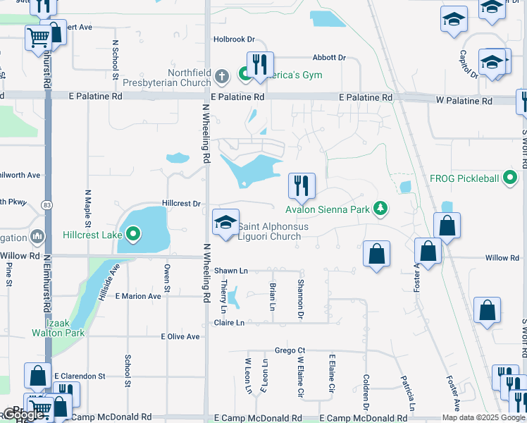 map of restaurants, bars, coffee shops, grocery stores, and more near 200 Inwood Drive in Wheeling