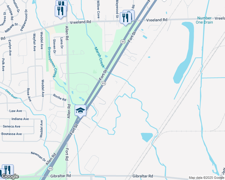 map of restaurants, bars, coffee shops, grocery stores, and more near 28005 Fort Street in Gibraltar