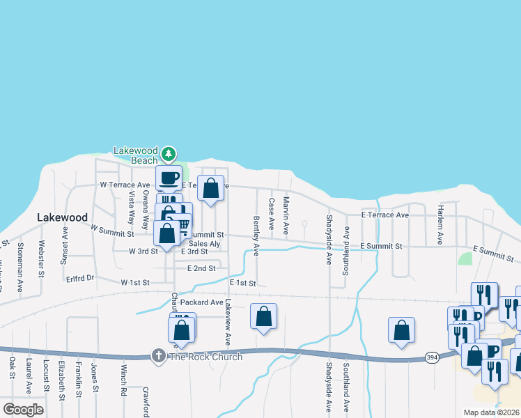 map of restaurants, bars, coffee shops, grocery stores, and more near 19 Bentley Avenue in Lakewood