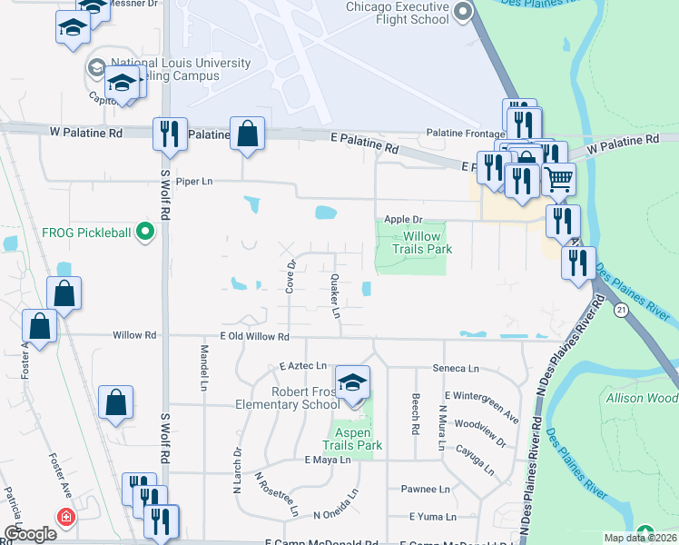 map of restaurants, bars, coffee shops, grocery stores, and more near 1342 Quaker Lane in Prospect Heights