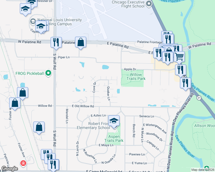 map of restaurants, bars, coffee shops, grocery stores, and more near 1342 Quaker Lane in Prospect Heights