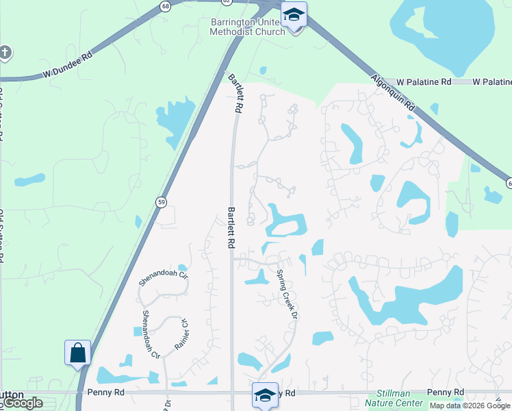 map of restaurants, bars, coffee shops, grocery stores, and more near 6 Brooke Lane in South Barrington
