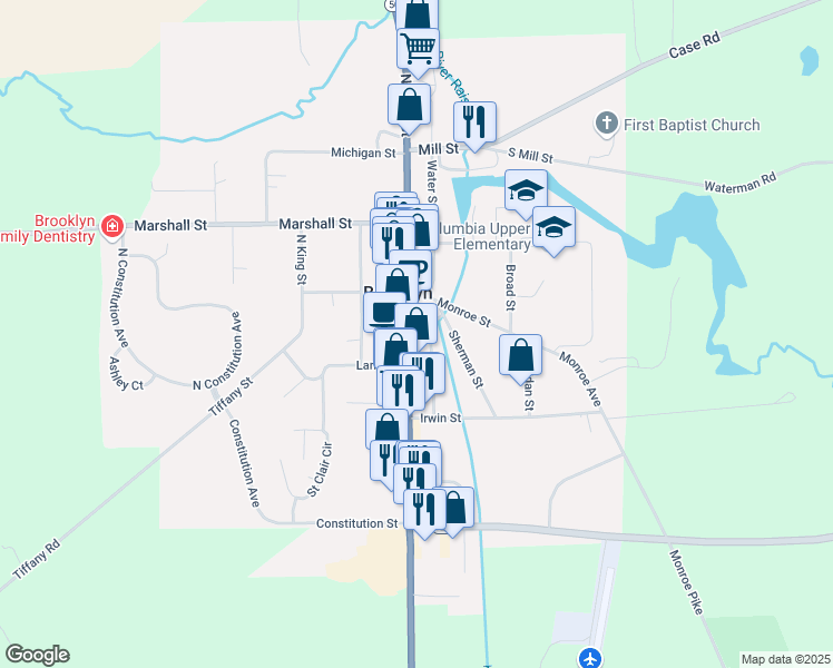 map of restaurants, bars, coffee shops, grocery stores, and more near 131 South Main Street in Brooklyn