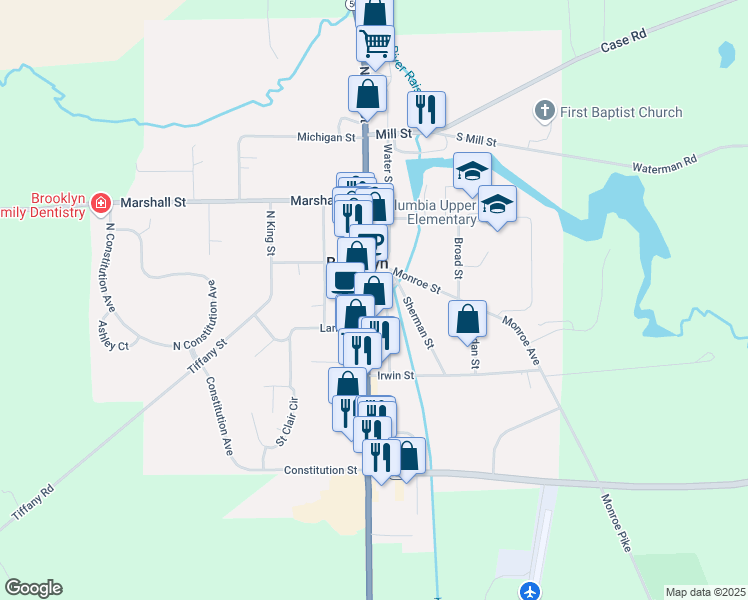 map of restaurants, bars, coffee shops, grocery stores, and more near 131 South Main Street in Brooklyn
