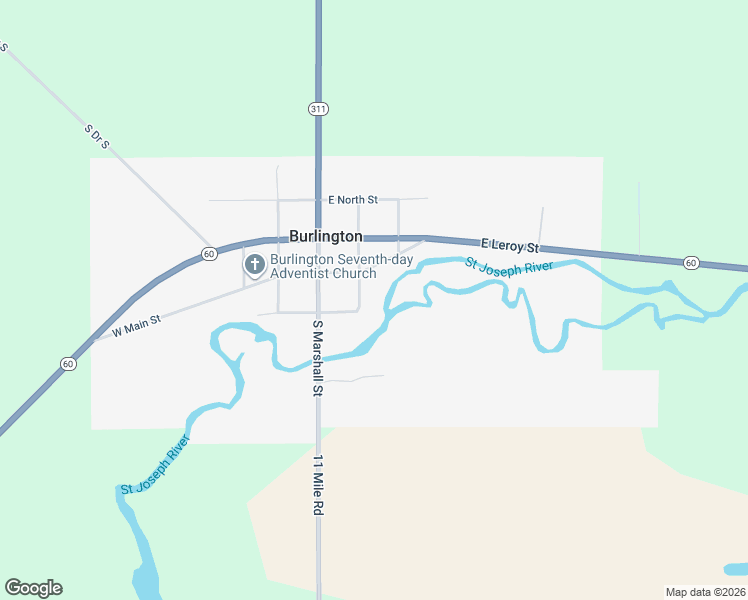 map of restaurants, bars, coffee shops, grocery stores, and more near 128 East Main Street in Burlington