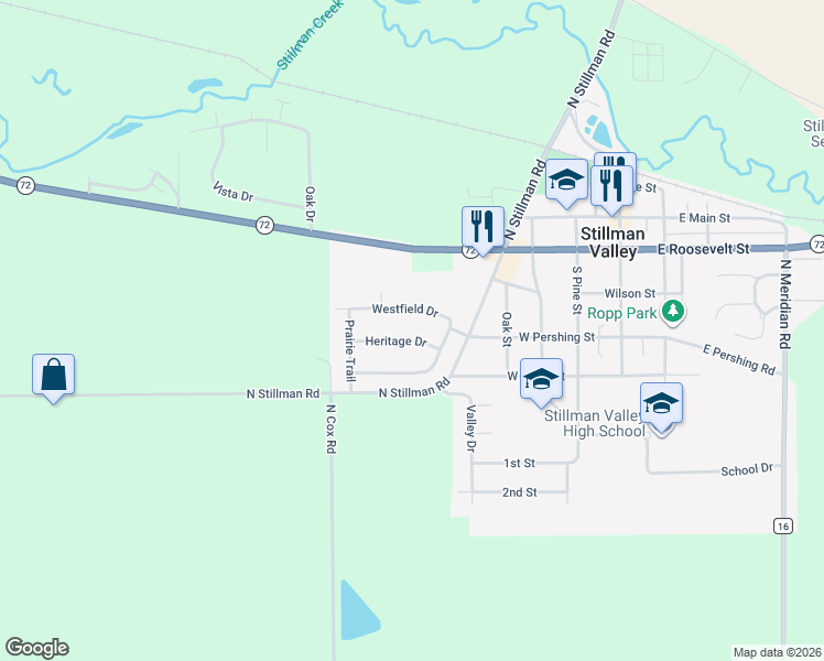 map of restaurants, bars, coffee shops, grocery stores, and more near 534 Westfield Drive in Stillman Valley