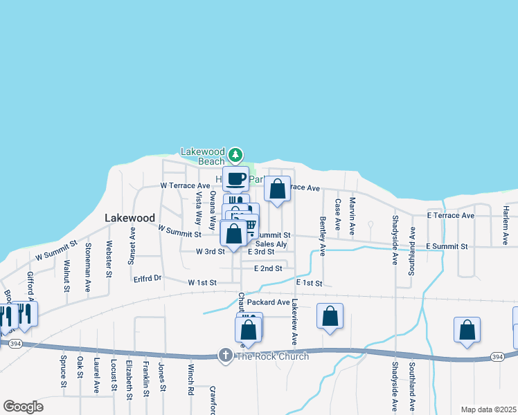 map of restaurants, bars, coffee shops, grocery stores, and more near 22 Pennsylvania Avenue in Lakewood