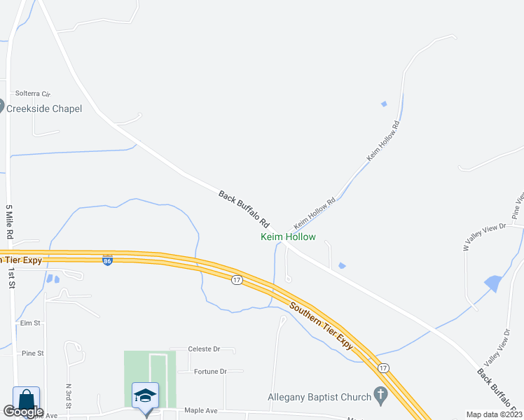 map of restaurants, bars, coffee shops, grocery stores, and more near 3378 Buffalo Road in Allegany