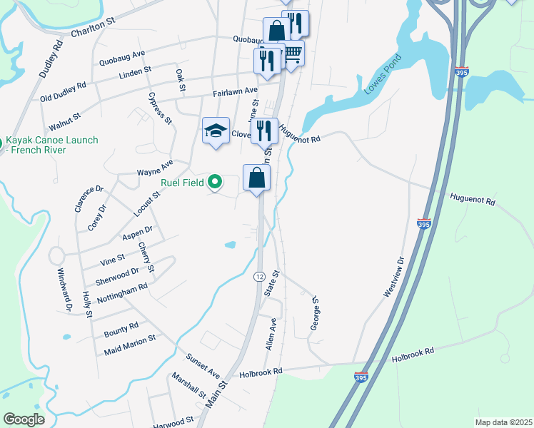 map of restaurants, bars, coffee shops, grocery stores, and more near 104 State Street in Oxford
