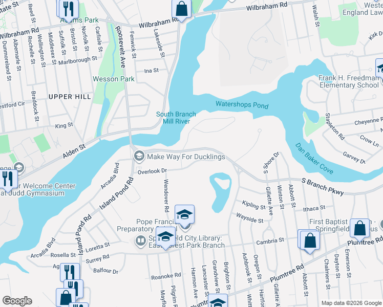 map of restaurants, bars, coffee shops, grocery stores, and more near 620 Roosevelt Avenue in Springfield