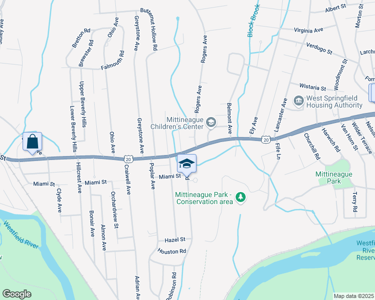 map of restaurants, bars, coffee shops, grocery stores, and more near 1900 Westfield Street in West Springfield