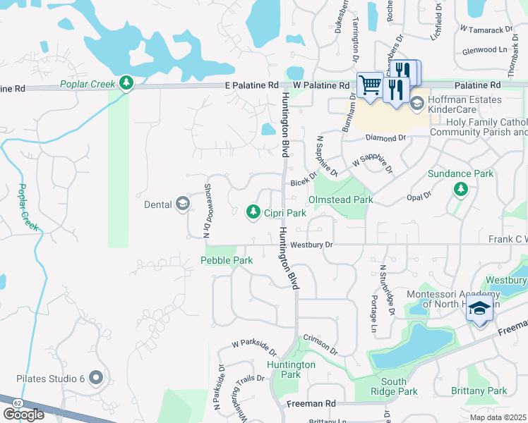 map of restaurants, bars, coffee shops, grocery stores, and more near 4467 Harbor Circle in Hoffman Estates