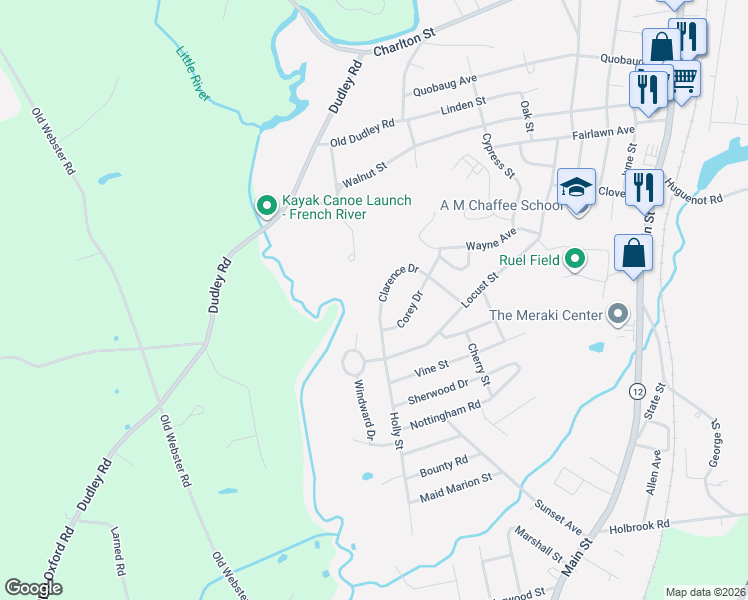 map of restaurants, bars, coffee shops, grocery stores, and more near 18 Clarence Drive in Oxford