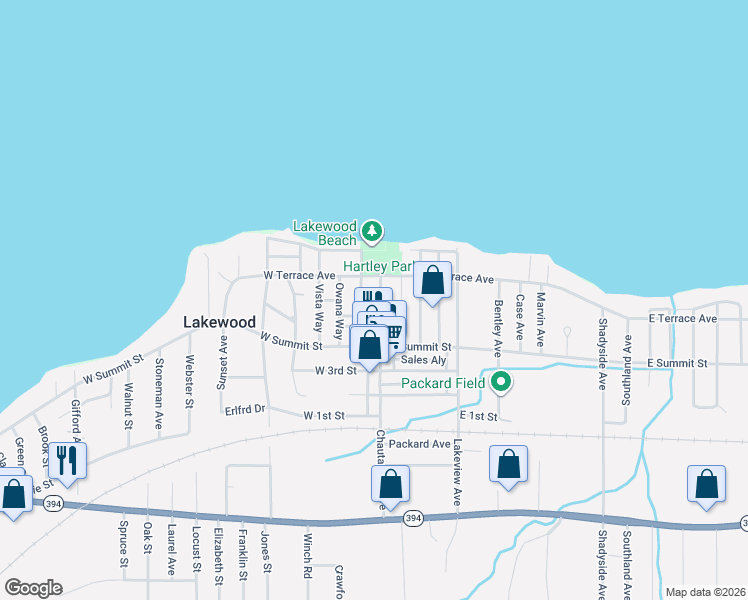 map of restaurants, bars, coffee shops, grocery stores, and more near 29 Chautauqua Avenue in Lakewood