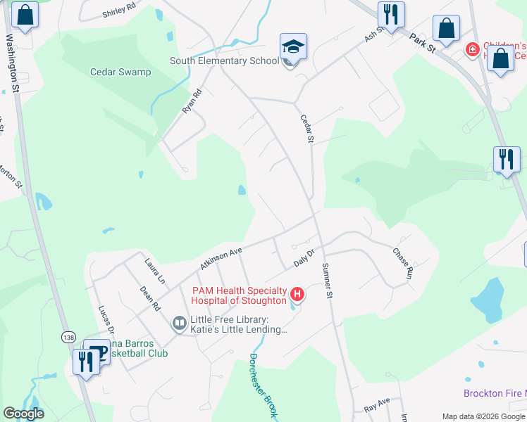 map of restaurants, bars, coffee shops, grocery stores, and more near 48 Fitzpatrick Street in Stoughton