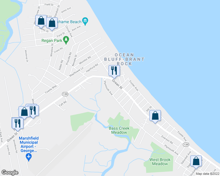map of restaurants, bars, coffee shops, grocery stores, and more near 566 Plymouth Avenue in Marshfield