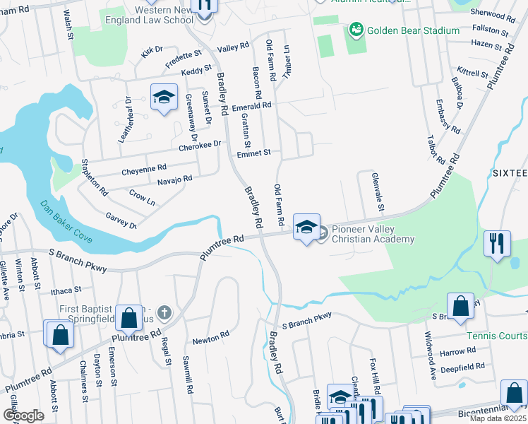 map of restaurants, bars, coffee shops, grocery stores, and more near 939 Bradley Road in Springfield