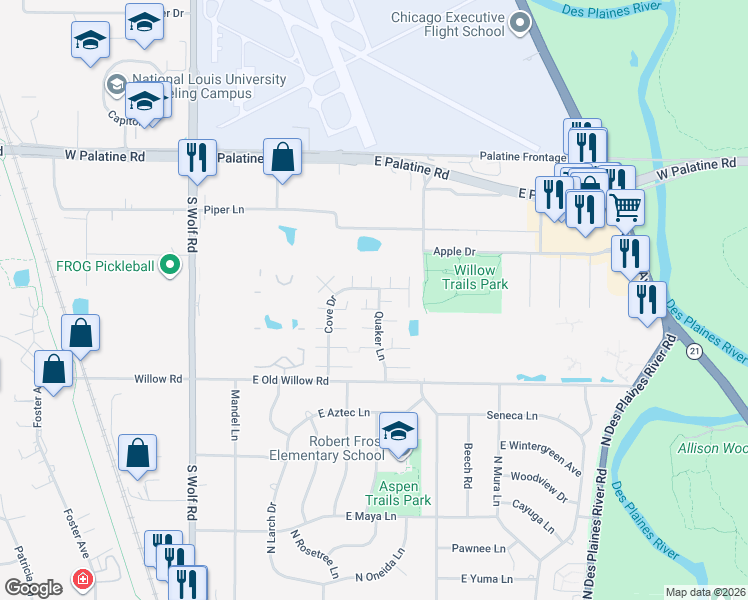 map of restaurants, bars, coffee shops, grocery stores, and more near 1342 Quaker Lane in Prospect Heights