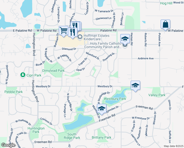 map of restaurants, bars, coffee shops, grocery stores, and more near 4463 Sundance Circle in Hoffman Estates