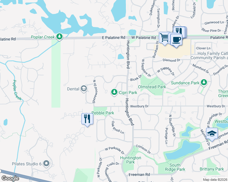map of restaurants, bars, coffee shops, grocery stores, and more near 4468 Harbor Circle in Hoffman Estates