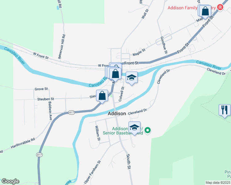map of restaurants, bars, coffee shops, grocery stores, and more near Valerio Parkway in Addison