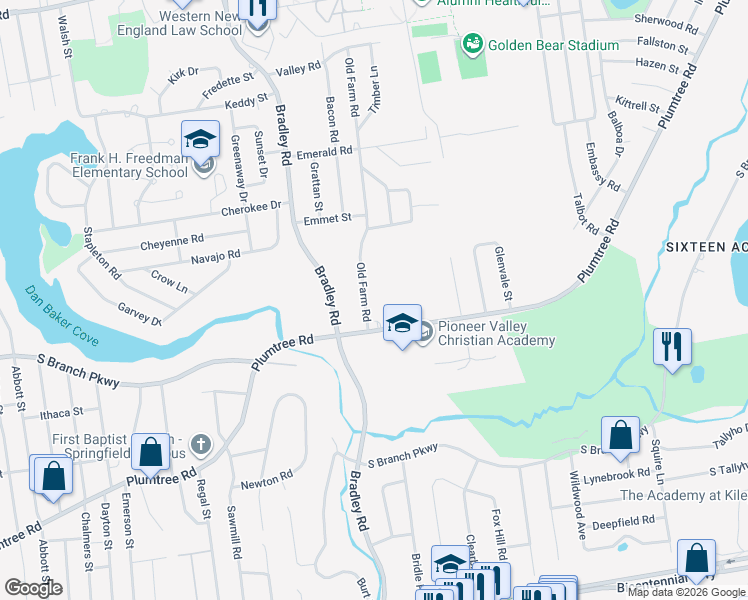 map of restaurants, bars, coffee shops, grocery stores, and more near 31 Old Farm Road in Springfield