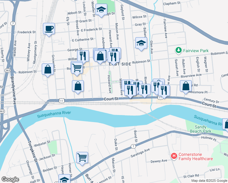 map of restaurants, bars, coffee shops, grocery stores, and more near 8 Howard Avenue in Binghamton