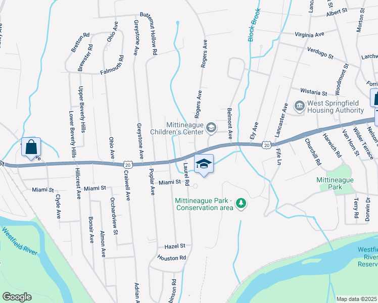 map of restaurants, bars, coffee shops, grocery stores, and more near 1900 Westfield Street in West Springfield