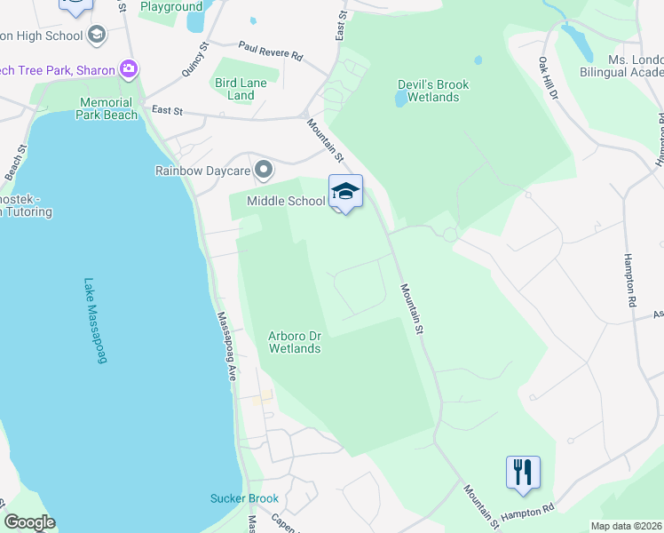 map of restaurants, bars, coffee shops, grocery stores, and more near 31 Spring Lane in Sharon